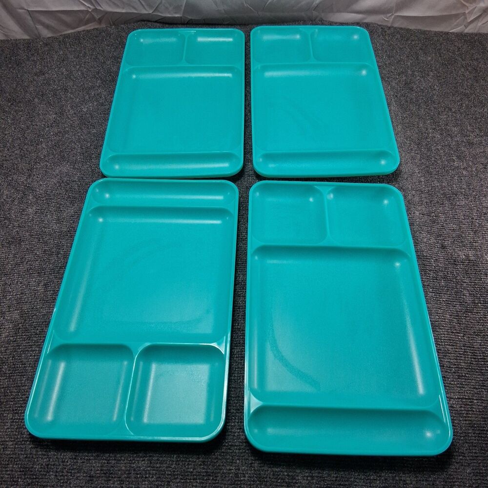 Tupperware Turquoise Teal 1535 Divided Trays Set of 4 Lunch Dinner Picnic